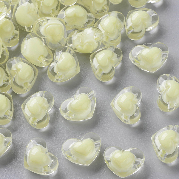 

PandaHall Transparent Acrylic Beads, Bead in Bead, Heart, Light Yellow, 13x17x9.5mm, Hole: 2.5mm, about 420pcs/500g Acrylic Heart