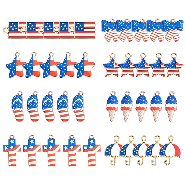

PandaHall 40Pcs 8 Style Independence Day Rack Plating Alloy Enamel Pendants, Light Gold, Cadmium Free & Nickel Free & Lead Free, Star &..., Multicolor