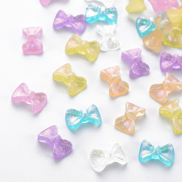 

PandaHall Transparent Resin Cabochons, with Glitter Powder, Bowknot, Mixed Color, 6x9x3mm Resin Bowknot Multicolor