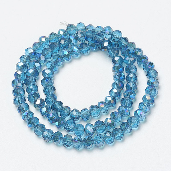

PandaHall Electroplate Glass Beads Strands, Half Plated, Blue Plated, Faceted, Rondelle, Light Blue, 4x3mm, Hole: 0.4mm, about...