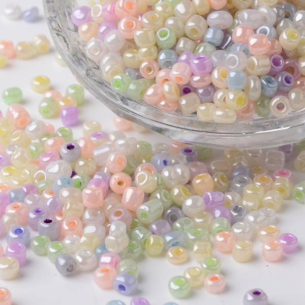 

PandaHall 6/0 Ceylon Pearl Luster Plated Round Glass Seed Beads, Mixed Color, 3x4mm, Hole: 1mm, about 6500pcs/450g Glass Multicolor