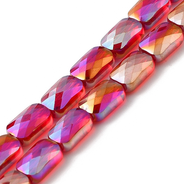 

PandaHall Transparent Electroplate Glass Beads Strands, Rainbow Plated, Faceted, Rectangle, Dark Red, 9x6x4mm, Hole: 1.2mm, about...