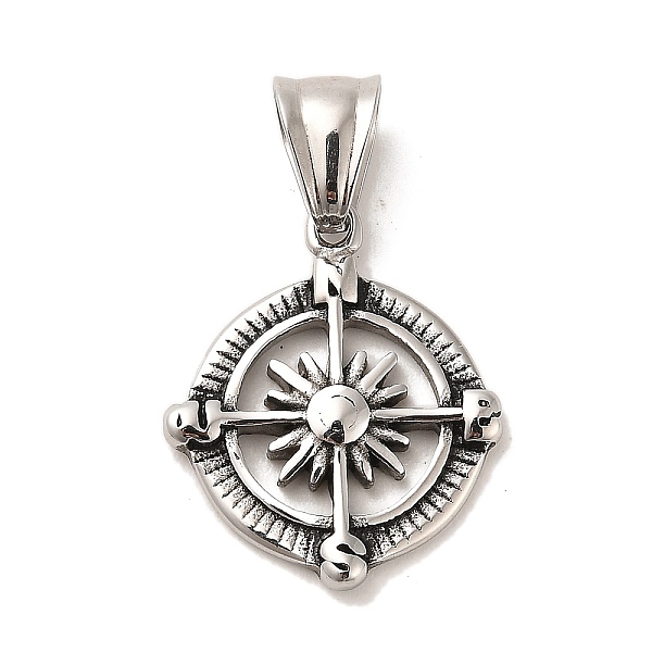 

PandaHall 304 Stainless Steel Pendants, Compass Charms, Antique Silver, 24x20x2.8mm, Hole: 8x5mm 304 Stainless Steel Others