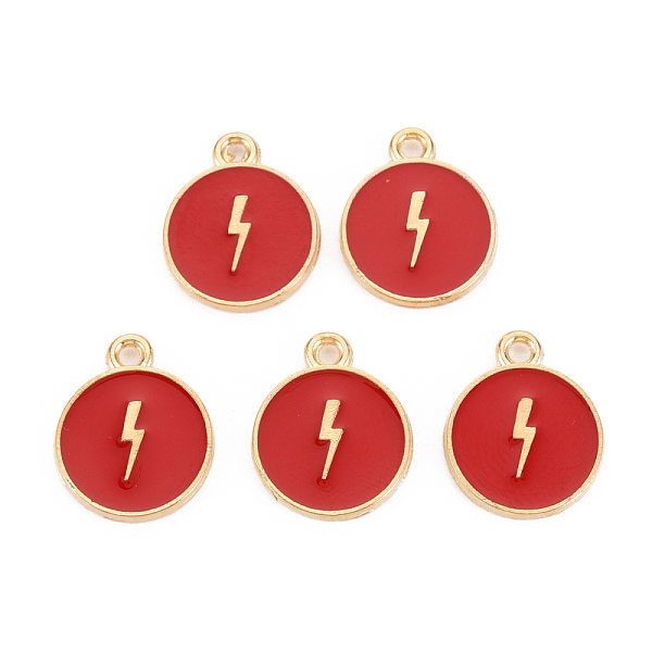 

PandaHall Alloy Enamel Pendants, Cadmium Free & Lead Free, Light Gold, Flat Round with Lightning, Crimson, 16x13x2mm, Hole: 1.6mm..., Pink