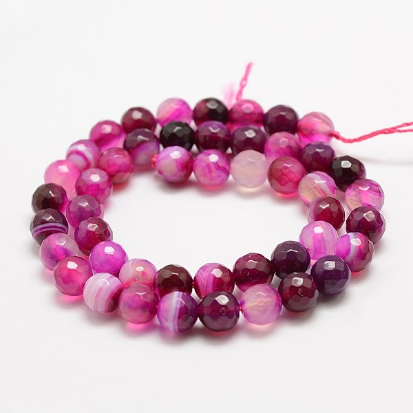 

PandaHall Faceted Natural Striped Agate/Banded Agate Beads Strands, Round, Dyed & Heated, Hot Pink, 6mm, Hole: 1mm, about 60pcs/strand...