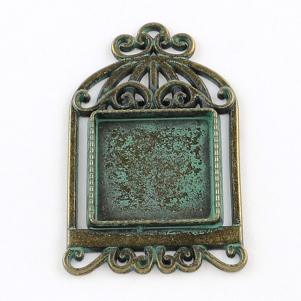 

PandaHall Birdcage with Square Zinc Alloy Pendant Cabochon Settings, Cadmium Free & Nickel Free & Lead Free, Antique Bronze & Green Patina...