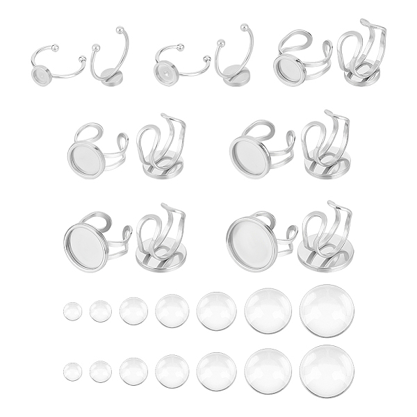 

PandaHall Unicraftale 201 Stainless Steel Cuff Pad Ring Settings, and Transparent Round Glass Cabochons, Stainless Steel Color, Tray: 6~18mm...