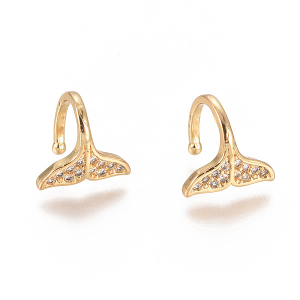 

PandaHall Golden Plated Brass Micro Pave Cubic Zirconia Cuff Earrings, Long-Lasting Plated, Fishtail, Clear, 9x9x1.2~10mm Cubic Zirconia...