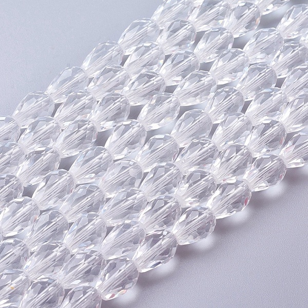 

PandaHall Glass Beads Strands, Faceted, teardrop, Clear, 11x8mm, Hole: 1mm, about 57~59pcs/strand, 26.38~26.77 inch Glass Teardrop Clear