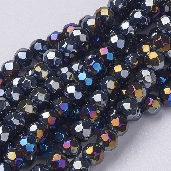 

PandaHall Glass Beads Strands, Faceted Round, Black, AB Color Plated, 6mm, Hole: 1mm, about 50pcs/strand Glass Round Black