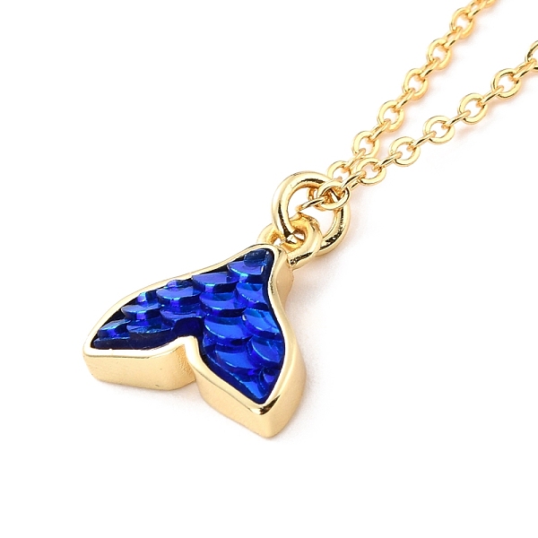 PandaHall Mermaid Fishtail Resin Pendant Necklace, Daity Animal Brass Necklace for Girl Women, Golden, Blue, Pendant: 14x13x4.5mm, 17.72...