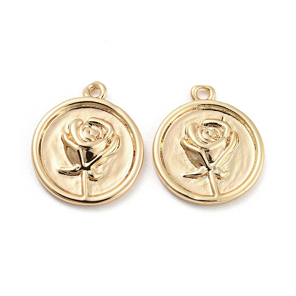 

PandaHall Brass Pendants, Flat Round with Flower Charm, Real 18K Gold Plated, 15x13x2mm, Hole: 1mm Brass Flat Round