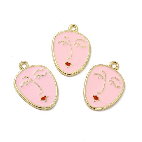 

PandaHall Alloy Enamel Pendants, Women's Face Charm, Golden, Pink, 23x16x1.5mm, Hole: 1.6mm Alloy+Enamel Body Pink
