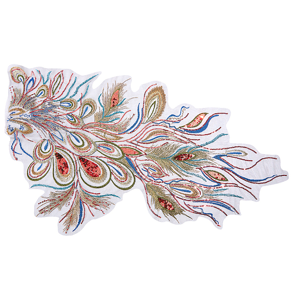

PandaHall Peacock Tail Pattern Polyester Lace Computerized Embroidery Ornament Accessories, with Paillette/Sequin, for DIY Clothes, Bag..., Black