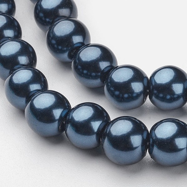 

PandaHall Round Glass Pearl Beads Strands, Dyed, Marine Blue, 8mm, Hole: 1mm, about 106pcs/strand, 33 inch Glass Round Blue