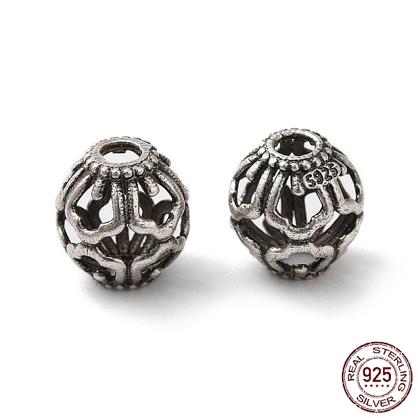 

PandaHall 925 Sterling Silver Beads, Hollow Round, with S925 Stamp, Antique Silver, 8x7.5mm, Hole: 2mm Sterling Silver Round