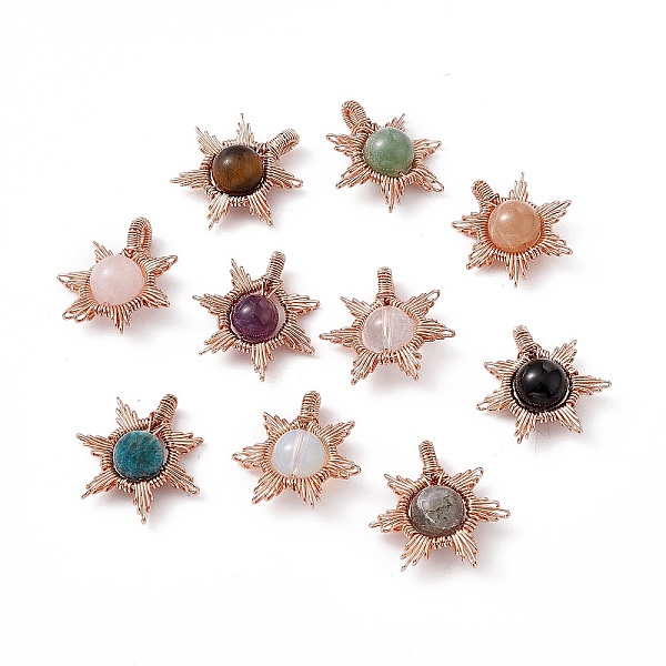 

PandaHall Natural & Synthetic Mixed Gemstone Pendants, Sun Charms, with Rack Plating Rose Gold Tone Brass Findings, Cadmium Free & Lead Free...