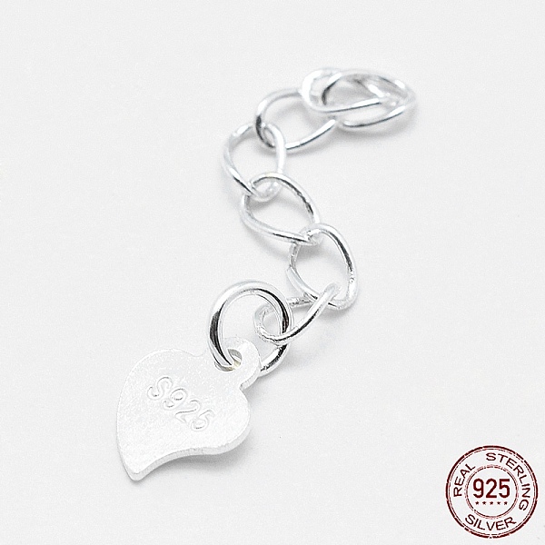 

PandaHall 925 Sterling Silver Extender Chains, with Heart Charms, Silver, 39~41mm, Heart: 7x5x0.5mm Sterling Silver Silver