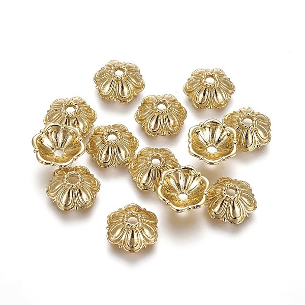 

PandaHall Alloy Bead Caps, Long-Lasting Plated, Flower, Real 18K Gold Plated, 10.7x4mm, Hole: 1.6mm Alloy