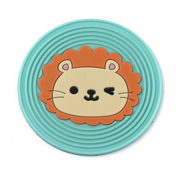 PandaHall Cartoon Silicone Anti-Slip Pad, Kitchen Hot Mats, Flat Round, Lion Pattern, 9x0.2cm Silicone Lion Green