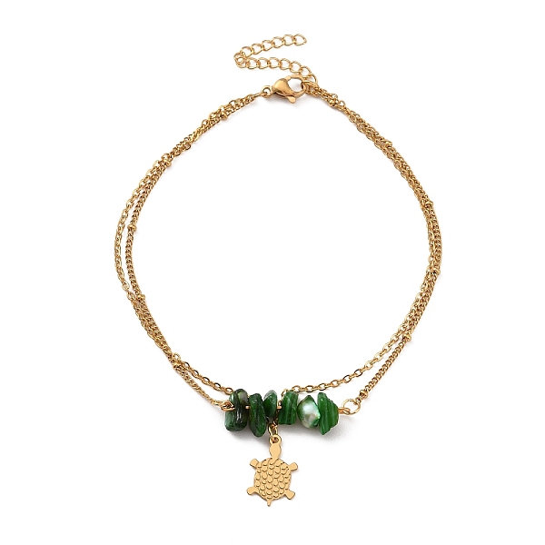 

PandaHall Dyed Natural Shell Chips Charms Anklet, Golden 304 Stainless Steel Chains Double Layer Anklet, Tortoise, 8-7/8 inch(22.5cm) Shell...