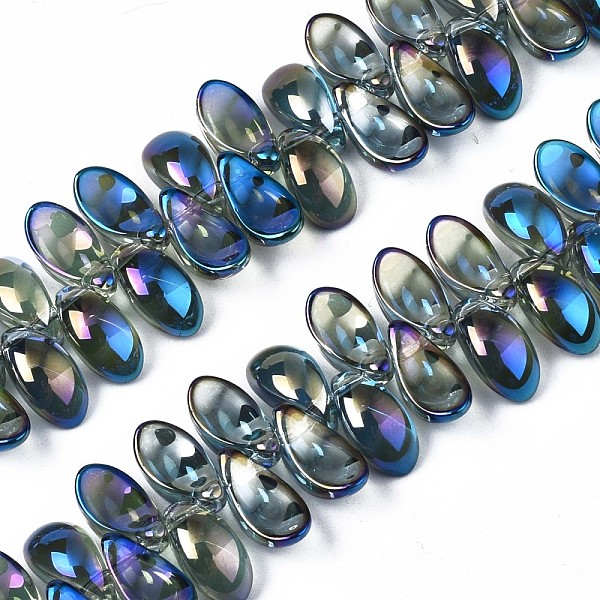 

PandaHall Electroplate Glass Beads Strand, Half Plated, Leaf, Multi-color Plated, 6x12.5x4.5mm, Hole: 0.9mm, about 100pcs/strand, 14.17...
