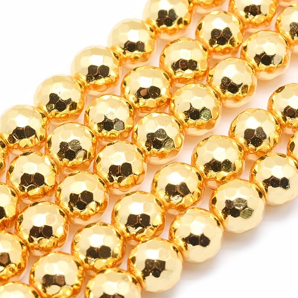

PandaHall Electroplate Non-magnetic Synthetic Hematite Beads Strands, Grade AAA, Long-Lasting Plated, Faceted, Round, Golden Plated, 6mm...