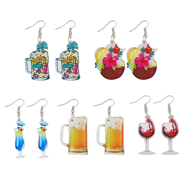 

PandaHall FIBLOOM 5 Pairs 5 Styles Acrylic Wine Glass Dangle Earrings with 304 Stainless Steel Pins, Mixed Color, 59~62.5x11~33mm, 1..., Multicolor