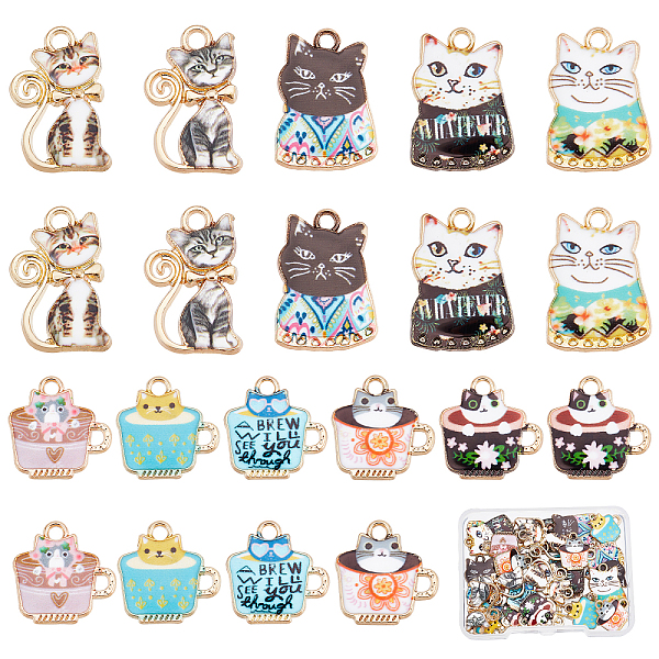 

PandaHall SUNNYCLUE 1 Box 40Pcs 10 Styles Cat Enamel Charms Coffee Cup Charm Bulk Alloy Kitten Charm Cute Pets Tea Cups Charm for Jewelry..., Multicolor