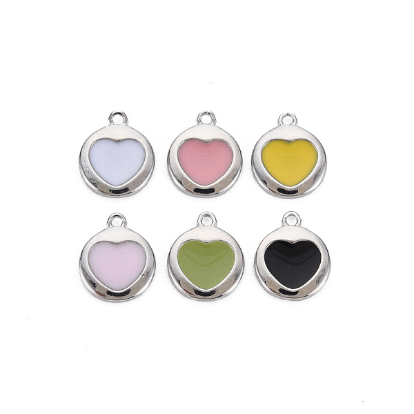 

PandaHall Brass Enamel Charms, Nickel Free, Flat Round with Heart, Mixed Color, Real Platinum Plated, 10x8x1mm, Hole: 1mm Brass+Enamel Flat..., Multicolor
