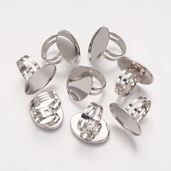 

PandaHall Brass Pad Ring Bases, Adjustable, Oval, Platinum, 17x18x25mm Brass