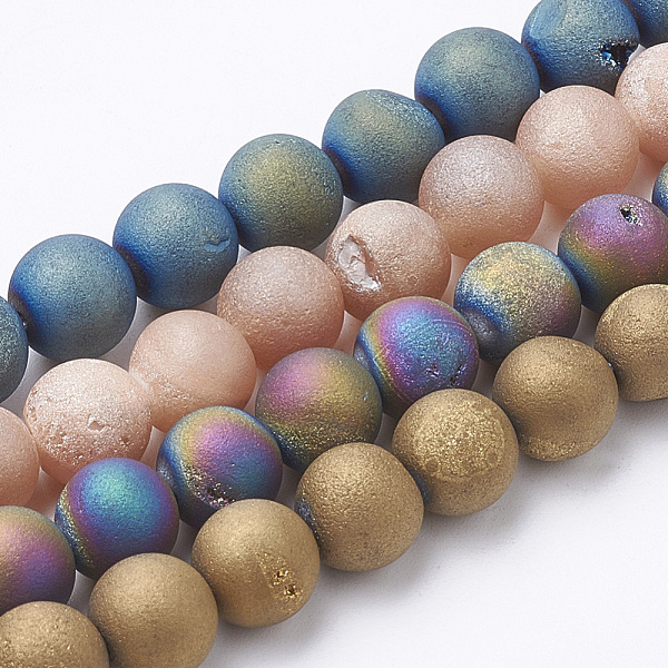 

PandaHall Electroplate Natural Druzy Geode Weathered Agate Beads Strands, Frosted, Dyed, Round, Mixed Color, 6~6.5mm, Hole: 1.5mm, about..., Multicolor