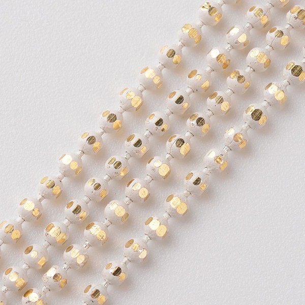 

PandaHall Brass Faceted Ball Chains, Soldered, with Spool, Rack Plating, Two Tone, White, 1.5mm Brass White
