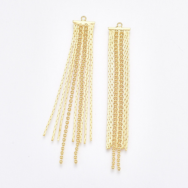 

PandaHall Brass Tassel Big Pendants, with Chains, Nickel Free, Real 18K Gold Plated, 67x10x1.5mm, Hole: 1.4mm Brass