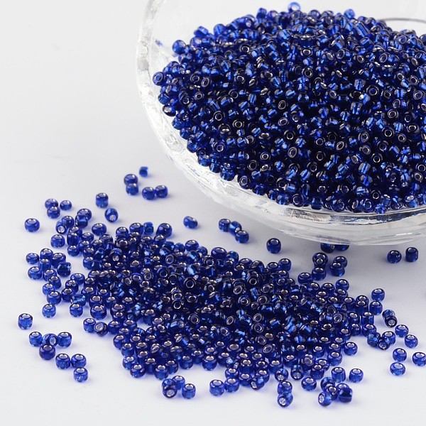 

PandaHall 12/0 Glass Seed Beads, Silver Lined Round Hole, Round, Blue, 2mm, Hole: 1mm, about 3306pcs/50g Glass Blue
