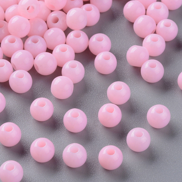 

PandaHall Opaque Acrylic Beads, Round, Pearl Pink, 6x5mm, Hole: 1.8mm, about 4400pcs/500g Acrylic Round