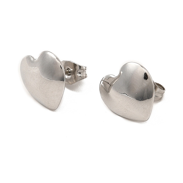 

PandaHall 304 Stainless Steel Heart Stud Earrings for Women, Stainless Steel Color, 11x12mm, Pin: 0.8mm 304 Stainless Steel Heart
