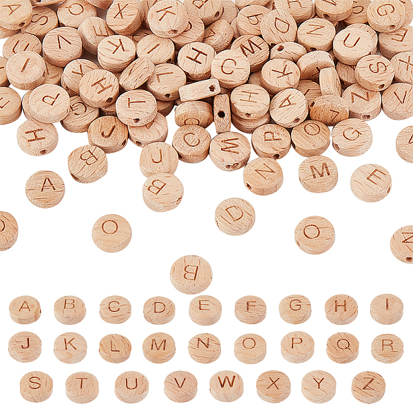 

PandaHall OLYCRAFT 104 Pcs 10mm Alphabet Wooden Beads Round Flat Alphabet Beads Natural Beech Flat Wooden Beads with 1.6mm Hole Wooden Loose..., Orange