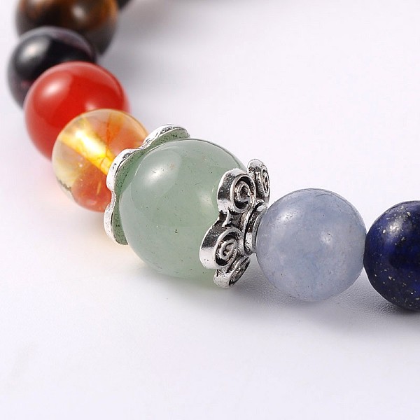 

PandaHall Natural Gemstone Stretch Bracelets, with Tibetan Style Findings, Antique Silver, Mixed Stone, 53mm Mixed Stone