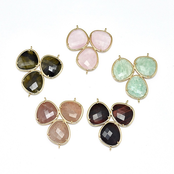 

PandaHall Natural Mixed Gemstone Chandelier Component Links, 3 Loop Connectors, with Brass Findings, Faceted, Golden, 38~38.5x35x4mm, Hole...