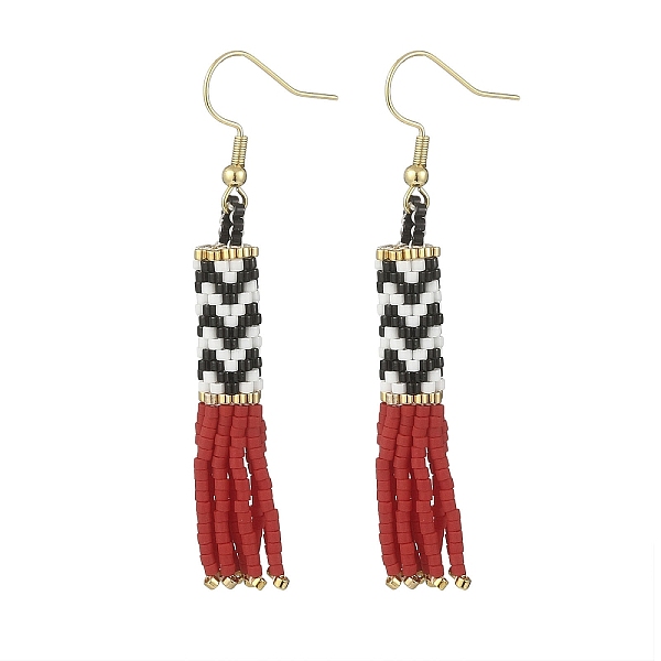 

PandaHall Glass Seed Braided Tassel Dangle Earrings, Golden 304 Stainless Steel Jewelry for Women, Red, 63.5mm, Pin: 0.7mm Seed Beads Red