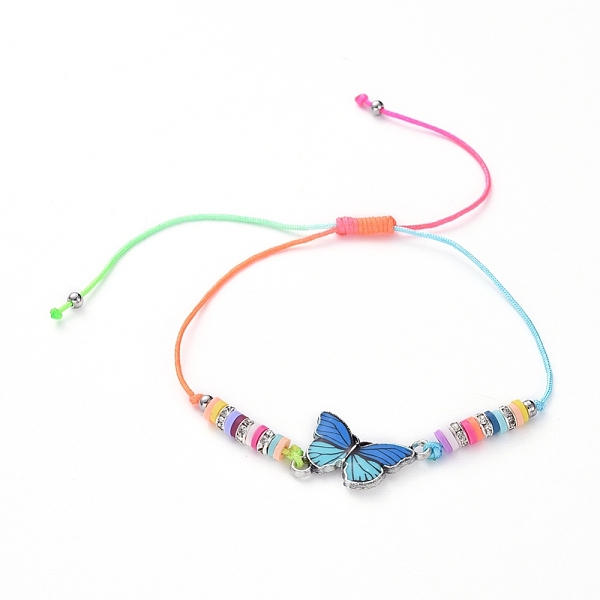 

PandaHall Adjustable Nylon Cord Link Bracelets, with Printed Alloy Links, Polymer Clay Heishi Beads, 304 Stainless Steel Round Beads and..., Multicolor