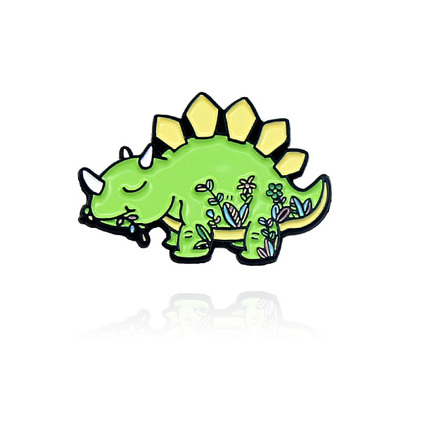 PandaHall Dinosaur Theme Alloy Brooches, Enamel Lapel Pin, for Backpack Clothes, Electrophoresis Black, Triceratops Pattern, 24x35mm...