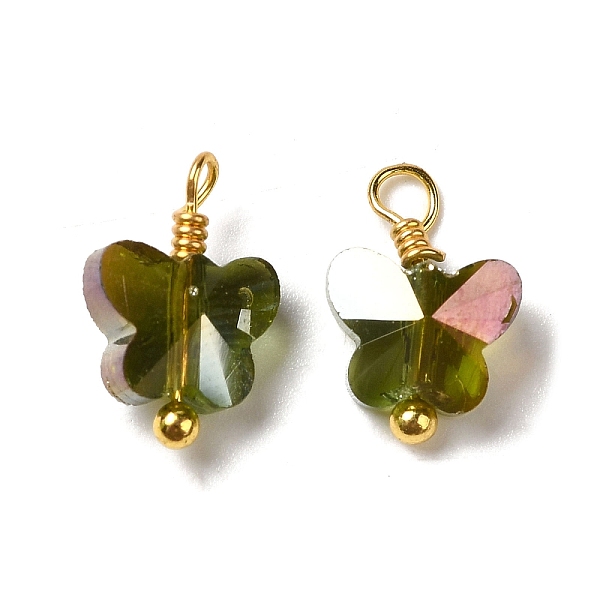

PandaHall Electroplate Glass Charms, with Real 18K Gold Plated Brass Loop, Butterfly Charm, Dark Olive Green, 11.5x7.5x4.5mm, Hole: 1.6mm...