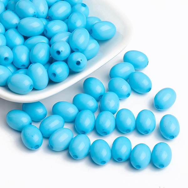 

PandaHall Opaque Acrylic Beads, Oval, Light Sky Blue, 12x9mm, Hole: 2mm, about 820pcs/500g Acrylic Oval Blue
