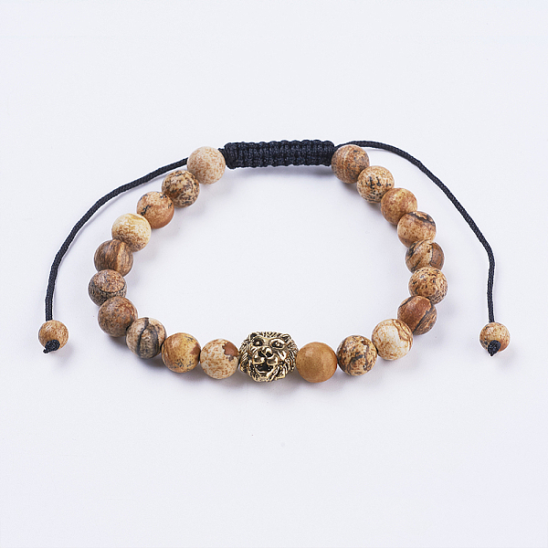 

PandaHall Adjustable Nylon Cord Braided Bead Bracelets, with Picture Jasper Beads & Alloy Findings, 2-1/4 inch(56mm) Picture Jasper