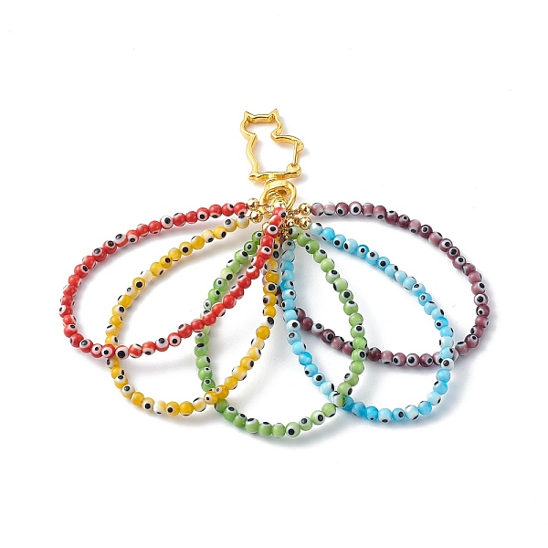 

PandaHall Handmade Evil Eye Lampwork Keychain, with Alloy Swivel Lobster Clasps and Brass Beads, with Brass Crimp Beads, Cat, Colorful...