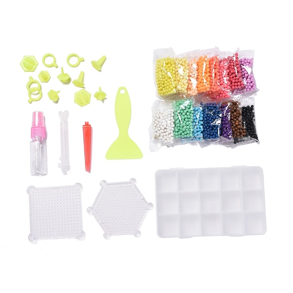 PandaHall DIY 15 Colors 3000Pcs 4mm PVA Round Water Fuse Beads Kits for Kids, Including Scraper Knife, Spray Bottle, Pattern Paper, Pen and...