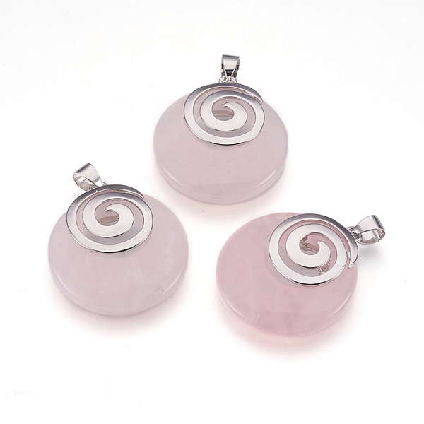 

PandaHall Natural Rose Quartz Pendants, with Platinum Tone Brass Findings, Flat Round, 32x28x6mm, Hole: 4x5mm Rose Quartz Flat Round Pink