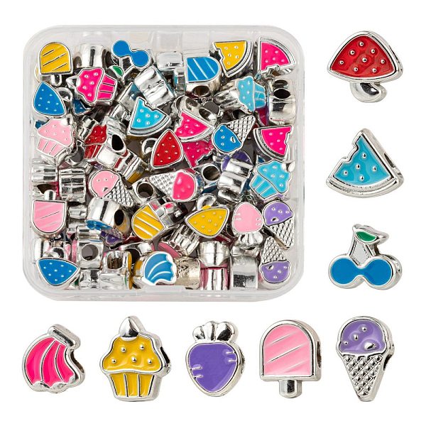 

PandaHall 80Pcs 8 Style Food Series UV Plating Acrylic European Beads, with Enamel, Large Hole Beads, Strawberry & Watermelon & Banana &..., Multicolor